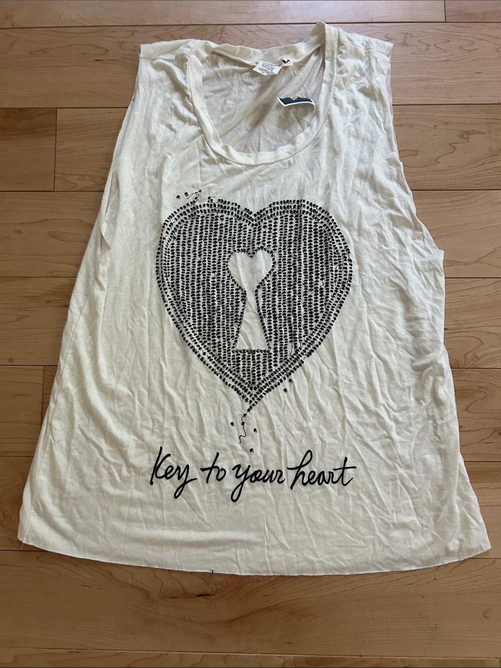Double Zero Ranch White Tank with Black Heart Keyhole Graphic